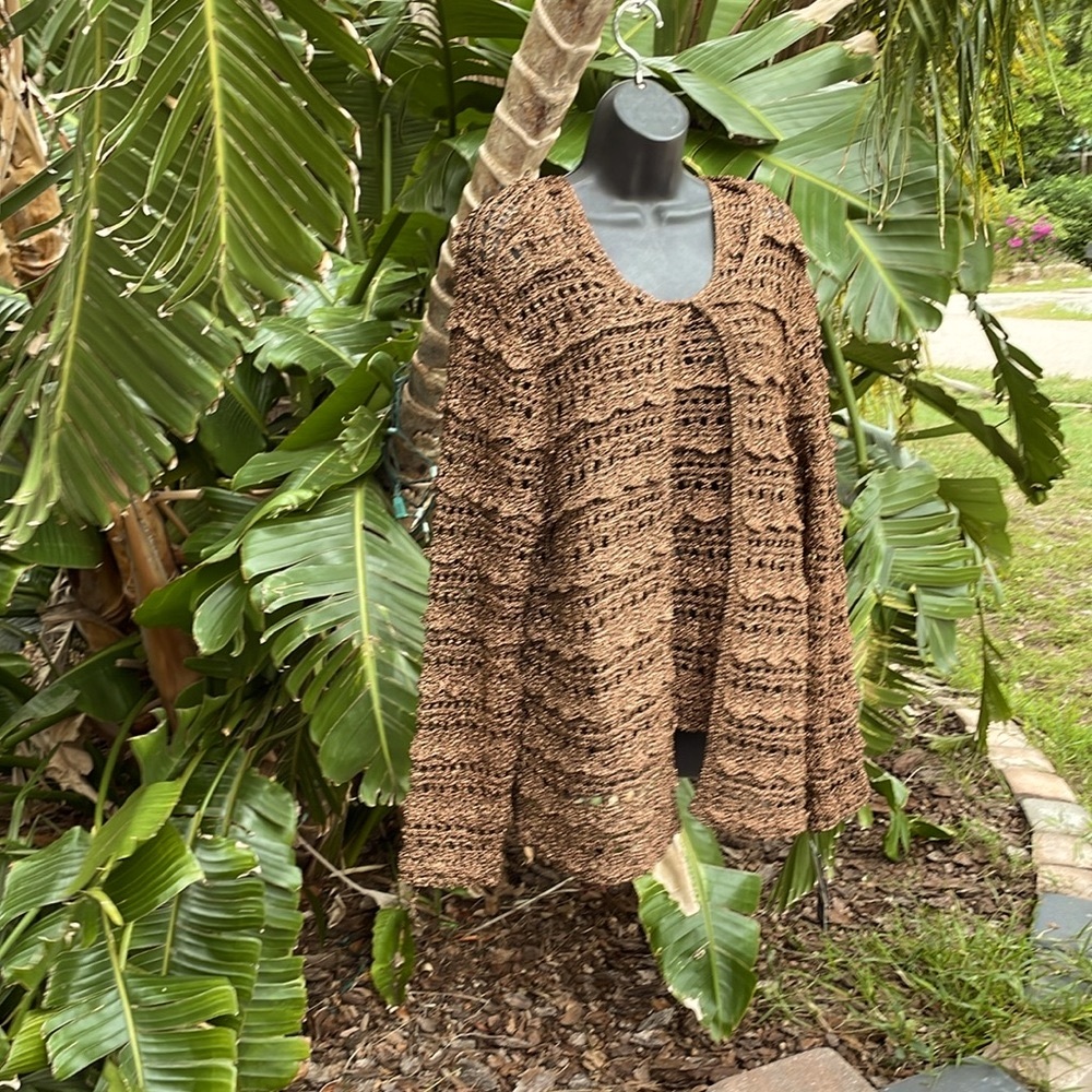 Alfani bronze metallic crochet, two piece cardigan and tank